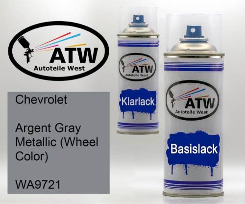 Chevrolet, Argent Gray Metallic (Wheel Color), WA9721: 400ml Sprühdose + 400ml Klarlack - Set, von ATW Autoteile West.